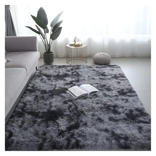 TXLEAPEY Große Teppiche for modernes Wohnzimmer, Langhaar-Lounge-Teppich im Schlafzimmer, pelzige Dekoration, Flauschige Boden-Nachttischmatten(Grey-02,100x160cm) von TXLEAPEY