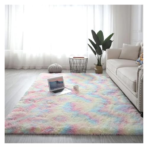 TXLEAPEY Große Teppiche for modernes Wohnzimmer, Langhaar-Lounge-Teppich im Schlafzimmer, pelzige Dekoration, Flauschige Boden-Nachttischmatten(Iridescent,80x120cm) von TXLEAPEY
