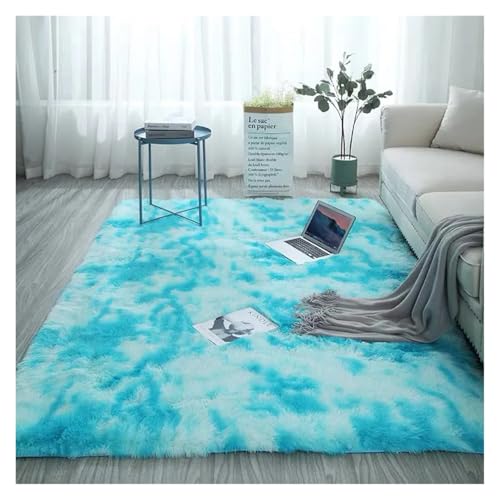TXLEAPEY Große Teppiche for modernes Wohnzimmer, Langhaar-Lounge-Teppich im Schlafzimmer, pelzige Dekoration, Flauschige Boden-Nachttischmatten(Sky Blue,60x200cm) von TXLEAPEY