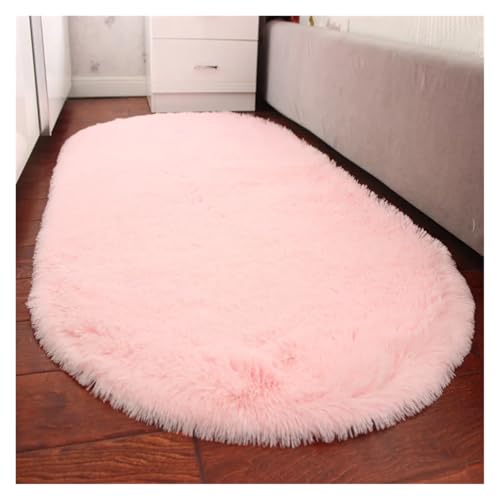 TXLEAPEY Luxuriöser Grauer ovaler Teppich for Wohnzimmer, Sofa, weicher, zotteliger Schlafzimmerteppich, Dicker Plüschteppich for Kinderzimmer, Nachttisch-Kinderzimmermatten(Pink,80x160cm(31x62in)) von TXLEAPEY