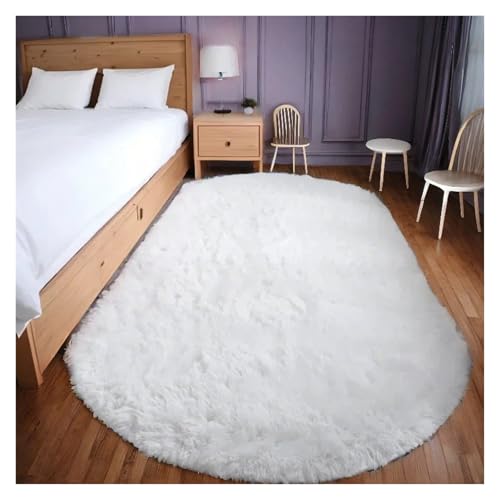 TXLEAPEY Luxuriöser Grauer ovaler Teppich for Wohnzimmer, Sofa, weicher, zotteliger Schlafzimmerteppich, Dicker Plüschteppich for Kinderzimmer, Nachttisch-Kinderzimmermatten(White,60x120cm(23x47in)) von TXLEAPEY