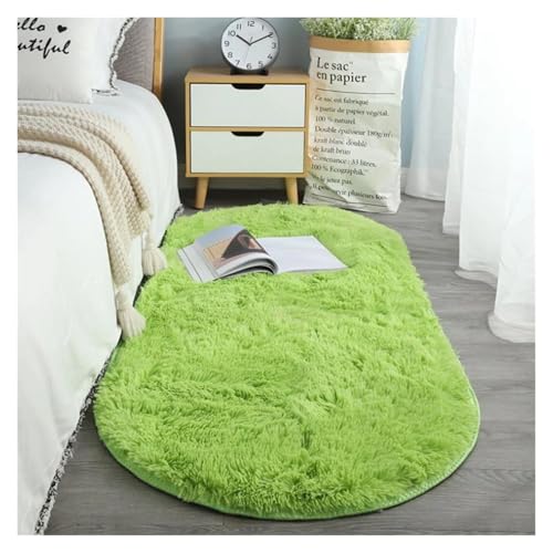 TXLEAPEY Ovaler, weicher, seidiger Plüsch-Teppich, Moderne Heimdekoration, Wohnzimmer, Sofa, Couchtisch, Bodenteppich, Mädchen-Schlafzimmer, Fußmatte, Balkonkissen(Fruit Green,40X60cm(15.7x23.6in)) von TXLEAPEY