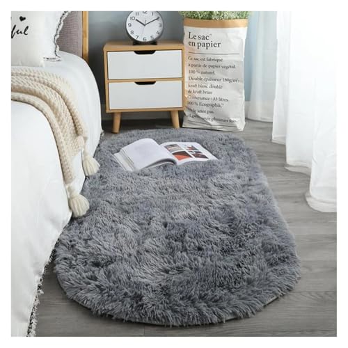 TXLEAPEY Ovaler, weicher, seidiger Plüsch-Teppich, Moderne Heimdekoration, Wohnzimmer, Sofa, Couchtisch, Bodenteppich, Mädchen-Schlafzimmer, Fußmatte, Balkonkissen(Gray Blue,140x200CM(55x78.7in)) von TXLEAPEY