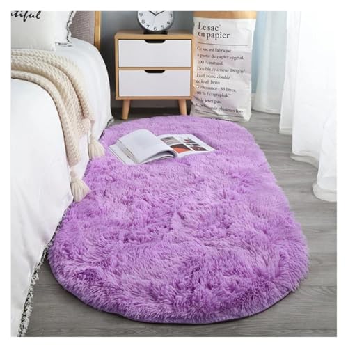 TXLEAPEY Ovaler, weicher, seidiger Plüsch-Teppich, Moderne Heimdekoration, Wohnzimmer, Sofa, Couchtisch, Bodenteppich, Mädchen-Schlafzimmer, Fußmatte, Balkonkissen(Purple,40X60cm(15.7x23.6in)) von TXLEAPEY