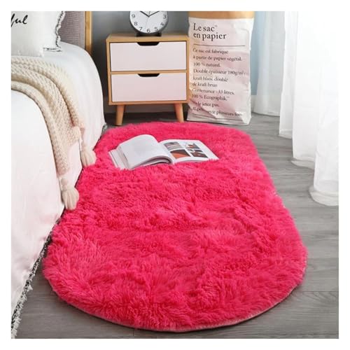 TXLEAPEY Ovaler, weicher, seidiger Plüsch-Teppich, Moderne Heimdekoration, Wohnzimmer, Sofa, Couchtisch, Bodenteppich, Mädchen-Schlafzimmer, Fußmatte, Balkonkissen(Rose Red,40X60cm(15.7x23.6in)) von TXLEAPEY