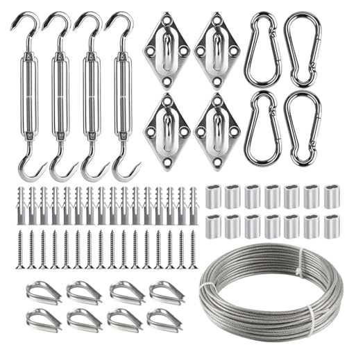 TXLEAPEY Quadratisches Hardware-Befestigungsset for Sonnensegel, 15 m/3 mm Edelstahl-beschichtetes Drahtseil for die Installation von Markisenzubehör von TXLEAPEY