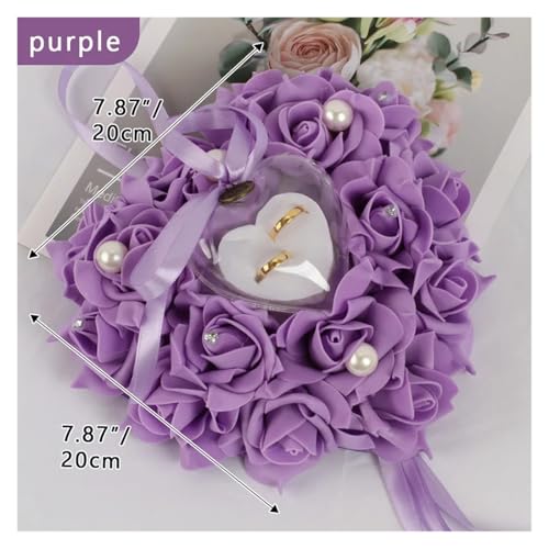 TXLEAPEY Romantische Hochzeit Schmuck Fall Herz-Form Rose Blumen Ring Box Hochzeit Ring Bearer Kissen Kissen Halter Ring Display(Purple) von TXLEAPEY