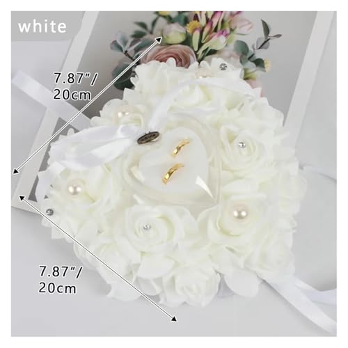 TXLEAPEY Romantische Hochzeit Schmuck Fall Herz-Form Rose Blumen Ring Box Hochzeit Ring Bearer Kissen Kissen Halter Ring Display(White) von TXLEAPEY