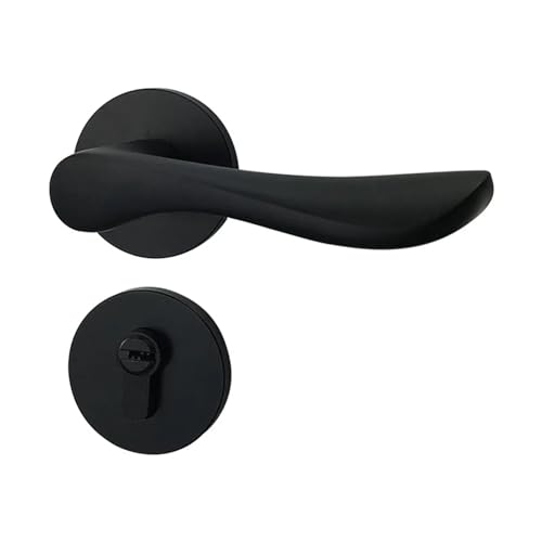 TXLEAPEY Schlafzimmer Retro Innentürschloss Robuster Türgriff Küche Haustür Möbel Aluminium Türbeschläge Badezimmer mit Schlüsselschloss(Black curved handle) von TXLEAPEY