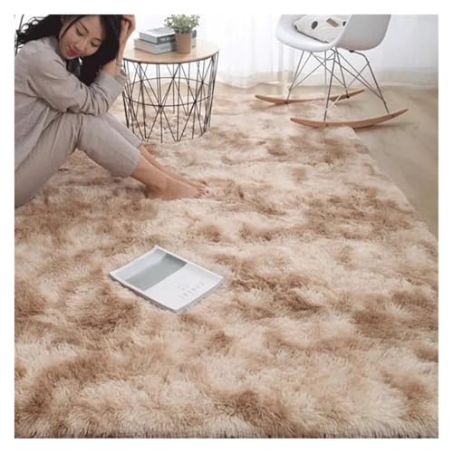 TXLEAPEY Schlafzimmer Teppich Flauschige Teppiche for Wohnzimmer Große Nachttisch Kinder Spiel Matte Weiche Wohnkultur Balkon Shaggy Decke(Camel tie Dyeing,50x80cm I 19x31in) von TXLEAPEY
