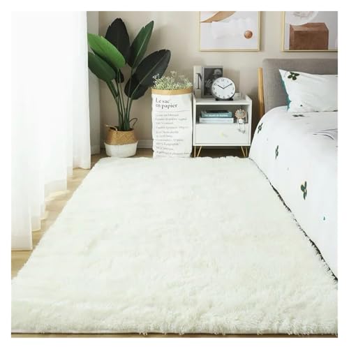 TXLEAPEY Schlafzimmer Teppich Flauschige Teppiche for Wohnzimmer Große Nachttisch Kinder Spiel Matte Weiche Wohnkultur Balkon Shaggy Decke(Cream White,100x200cm I 39x78in) von TXLEAPEY
