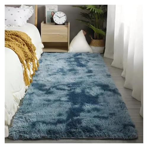 TXLEAPEY Schlafzimmer Teppich Flauschige Teppiche for Wohnzimmer Große Nachttisch Kinder Spiel Matte Weiche Wohnkultur Balkon Shaggy Decke(Deep Blue tie Dyeing,50x80cm I 19x31in) von TXLEAPEY