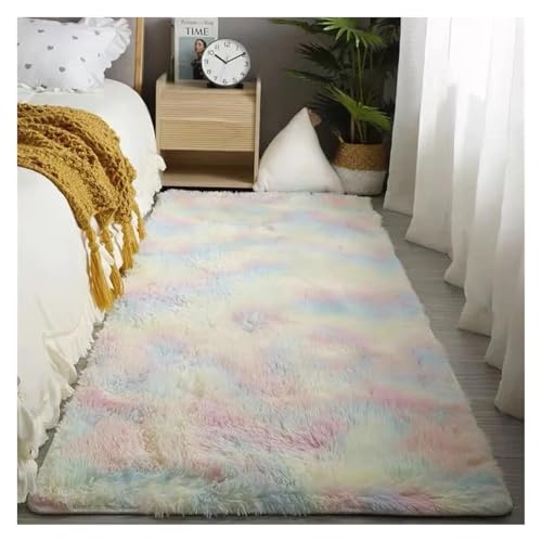 TXLEAPEY Schlafzimmer Teppich Flauschige Teppiche for Wohnzimmer Große Nachttisch Kinder Spiel Matte Weiche Wohnkultur Balkon Shaggy Decke(Rainbow,50x80cm I 19x31in) von TXLEAPEY