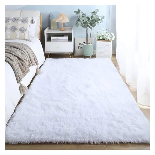TXLEAPEY Schlafzimmer Teppich Flauschige Teppiche for Wohnzimmer Große Nachttisch Kinder Spiel Matte Weiche Wohnkultur Balkon Shaggy Decke(White,80x120cm I 31x47in) von TXLEAPEY