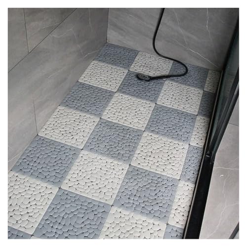 TXLEAPEY Schwimmbad Dusche Matte Interlocking Splice Wasserdicht Non Skid Badezimmer Matten Badematte Mit Abflusslöchern(Khaki-Grey,8PCS) von TXLEAPEY