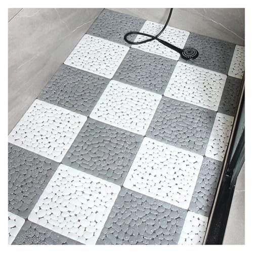 TXLEAPEY Schwimmbad Dusche Matte Interlocking Splice Wasserdicht Non Skid Badezimmer Matten Badematte Mit Abflusslöchern(White-Grey,8PCS) von TXLEAPEY