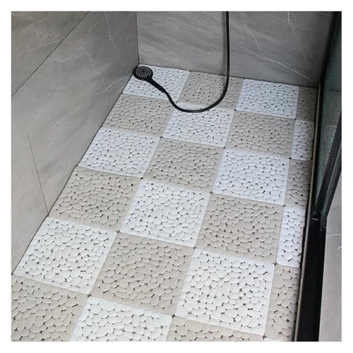TXLEAPEY Schwimmbad Dusche Matte Interlocking Splice Wasserdicht Non Skid Badezimmer Matten Badematte Mit Abflusslöchern(White-Khaki,4PCS) von TXLEAPEY