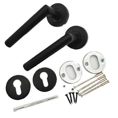 TXLEAPEY Slim Home rechtwinkliger, moderner, zeitgenössischer, schwarzer Schlafzimmer-Edelstahl, geteilter runder Badezimmer-Türgriff for Privatsphäre von TXLEAPEY