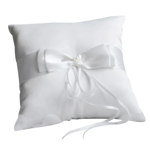 TXLEAPEY Tasche Ring Dekoration Band Perlen Ring Kissen Braut Hochzeit Zeremonie Kissen Träger Mit Bändern(10 x 10cm) von TXLEAPEY