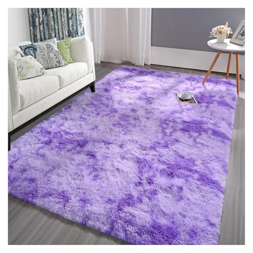 TXLEAPEY Teppiche for Schlafzimmer, Batik-Grau, Flauschiger Teppich for Wohnzimmer, weicher, pelziger, zotteliger Nachttischteppich for Kinder, Baby-Innenraum-Bodenmatte(Purple,140x200cm 55x79in) von TXLEAPEY