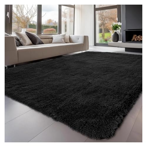 TXLEAPEY Teppiche for Schlafzimmer, Wohnzimmer, Flauschiger Teppich, Großer, Shag, Zotteliger, Weicher Plüsch, Pelziger Nachttischteppich, M(Black,8x10 Feet) von TXLEAPEY