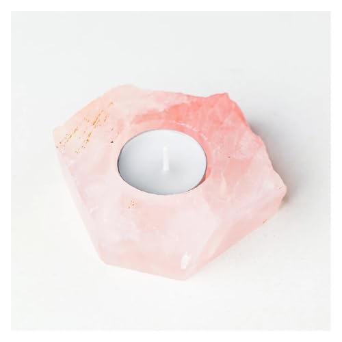 TXLEAPEY Unregelmäßiger Rosenquarz-Kerzenständer, klarer Quarz, rauchfreie Kerze, Heimdekoration(Pink) von TXLEAPEY