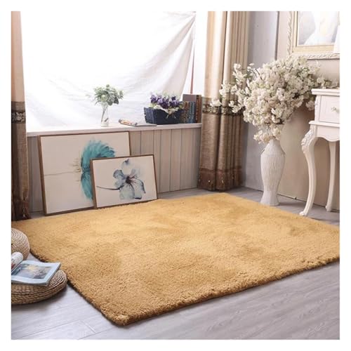TXLEAPEY Verdickter Lammsamt-Teppich, Wohnzimmer-Dekor, Schlafzimmer, Nachttisch, Kindergarten, Krabbelmatte, weiches Plüsch, schalldichtes Kissen(Khaki,40x60cm(15.7x23.6in)) von TXLEAPEY