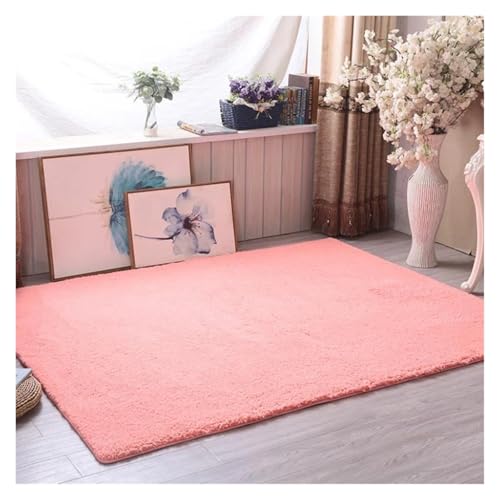 TXLEAPEY Verdickter Lammsamt-Teppich, Wohnzimmer-Dekor, Schlafzimmer, Nachttisch, Kindergarten, Krabbelmatte, weiches Plüsch, schalldichtes Kissen(Pink,140x200cm(55x78.7in)) von TXLEAPEY