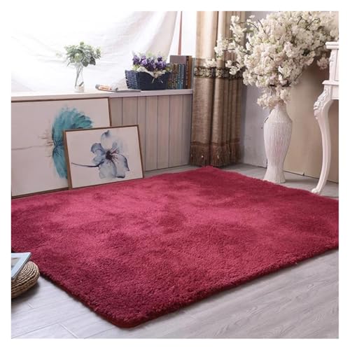 TXLEAPEY Verdickter Lammsamt-Teppich, Wohnzimmer-Dekor, Schlafzimmer, Nachttisch, Kindergarten, Krabbelmatte, weiches Plüsch, schalldichtes Kissen(Wine Red,60x120cm(23.6x47in)) von TXLEAPEY