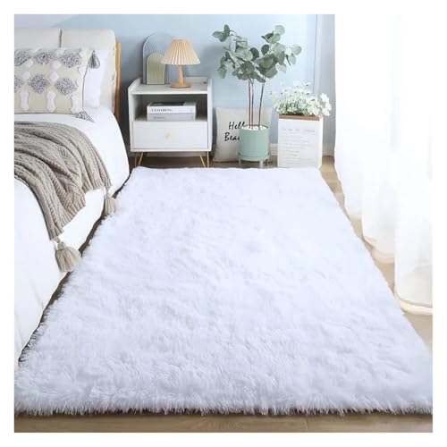TXLEAPEY Weiche Teppiche for Schlafzimmer, Flauschiger, Rutschfester Batik-Fuzzy-Shag-Plüsch-weicher, zotteliger Nachttischteppich, Batik-Wohnzimmerteppich(White,80x160cm I 31x62in) von TXLEAPEY