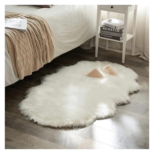 TXLEAPEY Weicher Schlafzimmerteppich Mit Langen Haaren, Nachttischteppich, Sofakissen, Teppiche, Wohnzimmer, Flauschiger, Haariger Teppich(White,60x160cm 1PC) von TXLEAPEY