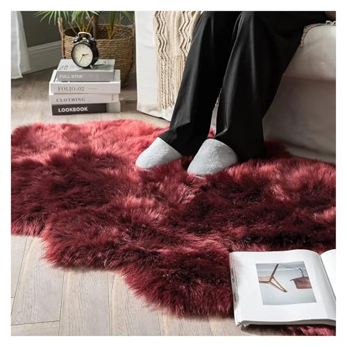 TXLEAPEY Weicher Schlafzimmerteppich Mit Langen Haaren, Nachttischteppich, Sofakissen, Teppiche, Wohnzimmer, Flauschiger, Haariger Teppich(Wine RED,60x160cm 1PC) von TXLEAPEY
