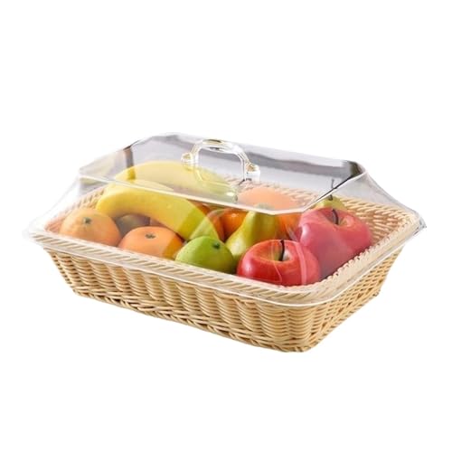 TXLEAPEY Weidenbrotkorb for Servieren von Gemüse, Brot, Speisenkörben mit Deckel, Obst, Picknick-Aufbewahrungsbox, Küchenbedarf(Yellow) von TXLEAPEY