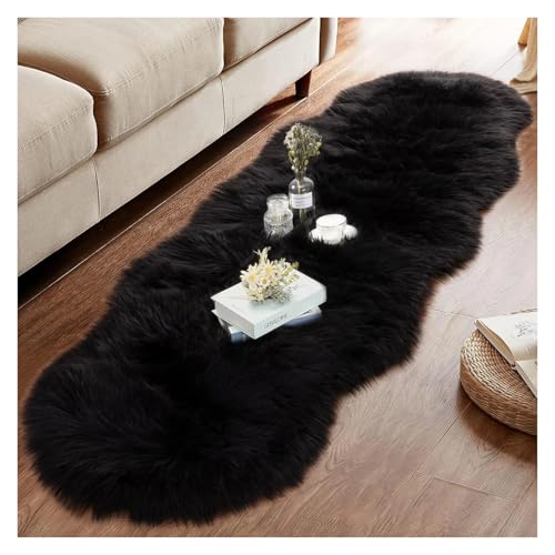 TXLEAPEY Weißer Fuzzy-Teppich, Fellteppiche for Schlafzimmer, Nachttisch, waschbar, Flauschiger Bereich, Wohnzimmerteppich, Shag, Kinderzimmer, Bodenmatte, Dekor(Black,60x150cm) von TXLEAPEY