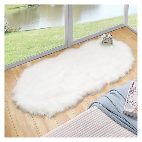 TXLEAPEY Weißer Fuzzy-Teppich, Fellteppiche for Schlafzimmer, Nachttisch, waschbar, Flauschiger Bereich, Wohnzimmerteppich, Shag, Kinderzimmer, Bodenmatte, Dekor(White,60x120cm) von TXLEAPEY