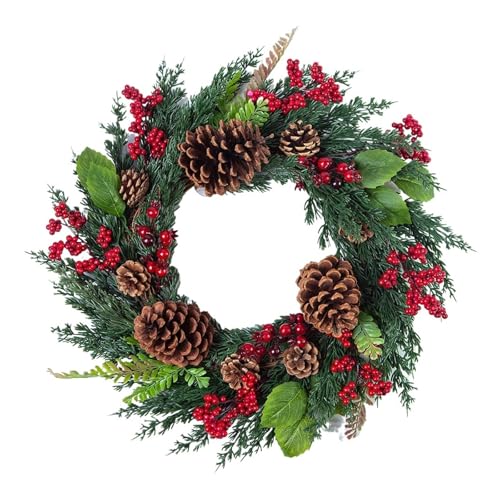 Weihnachtsdekoration Kränze for die Haustür Handgemachte Blatt Rote Beeren Kiefer Kranz Home Wand Fenster Dekor(Color 01) von TXLEAPEY