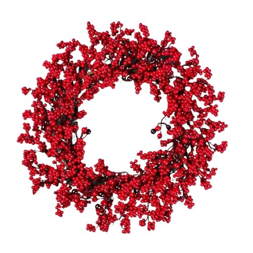 Weihnachtsdekoration Kränze for die Haustür Handgemachte Blatt Rote Beeren Kiefer Kranz Home Wand Fenster Dekor(Color 02) von TXLEAPEY