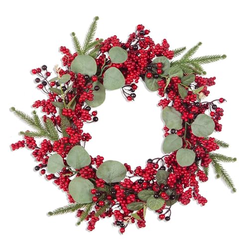 Weihnachtsdekoration Kränze for die Haustür Handgemachte Blatt Rote Beeren Kiefer Kranz Home Wand Fenster Dekor(Color 03) von TXLEAPEY