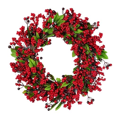 Weihnachtsdekoration Kränze for die Haustür Handgemachte Blatt Rote Beeren Kiefer Kranz Home Wand Fenster Dekor(Color 04) von TXLEAPEY