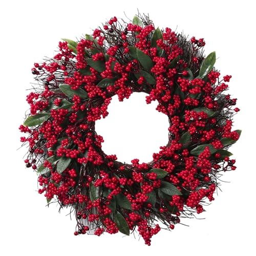 Weihnachtsdekoration Kränze for die Haustür Handgemachte Blatt Rote Beeren Kiefer Kranz Home Wand Fenster Dekor(Color 05) von TXLEAPEY