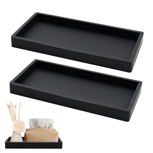 2 Stück Silikon Badezimmer Tablett Schwarz Tablett Schwarz Rechteckig Badezimmer Tablett Deko Tablett Schwarz Badezimmertablett für Küchenspüle Waschtisch Badewann und Toilette von GETRICH