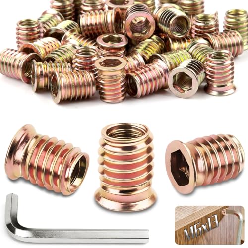 TXXATX 100 Stück Einschraubmutter M6x13mm Gewindehülse Einschraubmuttern M6 Gewindeeinsatz Holz mit Allen Wrench Innensechskant Gewindehülsen für Kiefer Sperrholz Verbundplatten Furniture TXXATX 100 Stück Einschraubmutter M6x13mm Gewindehülse Einschraubmuttern M6 Gewindeeinsatz Holz mit Allen Wrench Innensechskant Gewindehülsen für Kiefer Sperrholz Verbundplatten Furniture von TXXATX