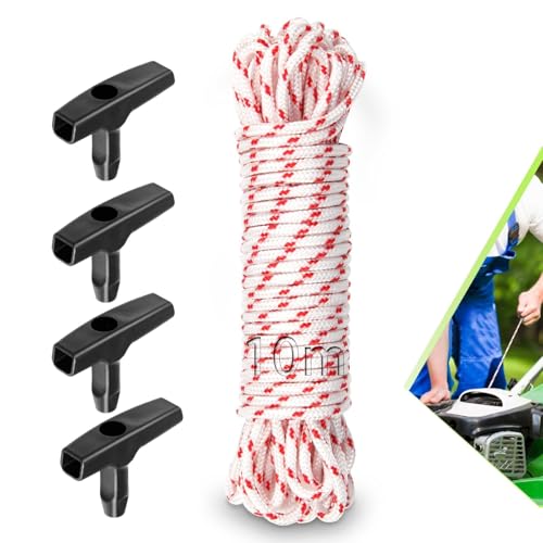 TXXATX 10m Starterseil Rasenmäher 3mm Seilzug Rasenmäher mit 4 Stück Starter Griff Seilzugstarter Rasenmäher Ersatzteile Zugseil Rasenmäher Schneidbar für Kettensägen Trimmer Kantenschneider von TXXATX
