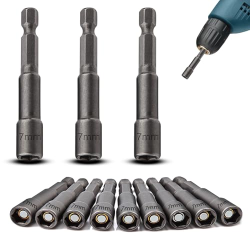 TXXATX 12 Stück Sechskant Bit Set Magnete Steckschlüssel 7 mm Nuss Akkuschrauber Stecknuss Nuss Adapter 1/4 Zoll Schraubenschlüssel für Handbohrmaschine Steckschlüssel Bohrer von TXXATX