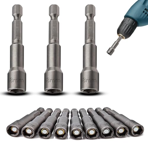 TXXATX 12 Stück Sechskant Bit Set Magnete Steckschlüssel 8 mm Nuss Akkuschrauber Stecknuss Nuss Adapter 1/4 Zoll Schraubenschlüssel für Handbohrmaschine Steckschlüssel Bohrer von TXXATX
