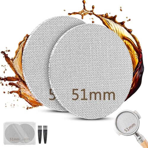 TXXATX 2 Stück Puck Screen 53.5 mm Espresso Sieb für Siebträger Edelstahl 316 Siebträger Sieb 150 μm Wiederverwendbar 1.7mm Dicke mit 2 Stück Reinigungsbürste für Kaffeemaschine von TXXATX