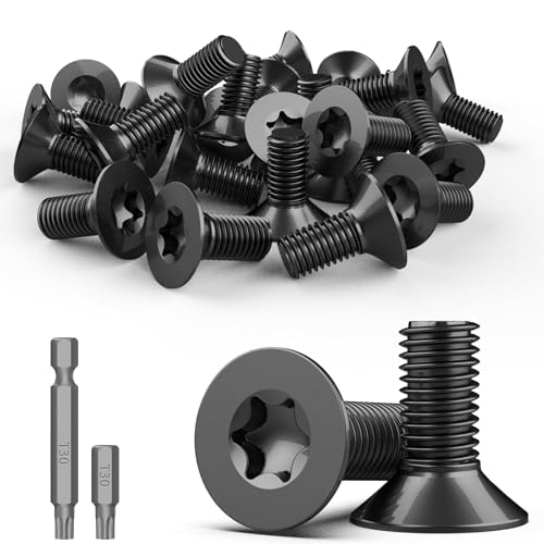 TXXATX 30 Stück Senkkopfschrauben Torx M6 x 12 mm Schrauben Edelstahl A2 V2A Flachkopfschrauben Schwarz Maschinenschrauben Vollgewinde Möbelschrauben Senkkopfschrauben mit T40 Torx Bit für Maschinen von TXXATX