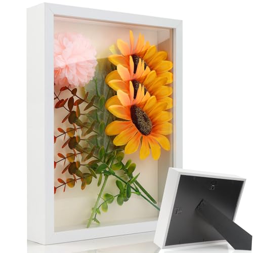 TXXATX 3D Bilderrahmen zum Befüllen A4 Bilderrahmen Tief zum Befüllen 29.7x21x3 cm Bilderrahmen 3D zum Befüllen mit Transparente Acrylplatte für Desktop Wand Objekte Fotos Hochzeitsstrauß DIY-Weiß von TXXATX