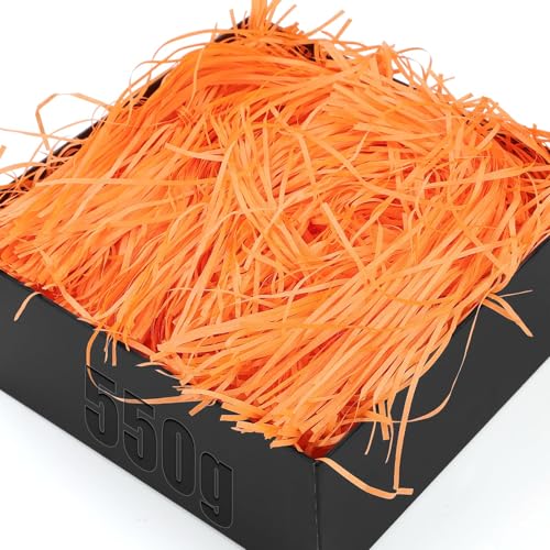 TXXATX 550g Füllmaterial Geschenk Orange Geschreddertes Papier für Geschenkbox Verpackungsmaterial mit Schleifen Hamper Shred Raffia Füllmaterial für Pakete Geschenkbox Präsentkorb DIY Dekorations von TXXATX