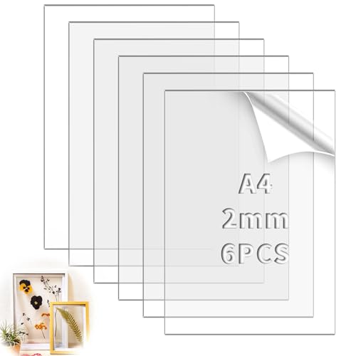 TXXATX 6 Stück Acrylglas Platte Transparent Plexiglasscheibe A4 Plexiglas 2mm Acryl Platte für Fotorahmen Malerei Projektausstellung DIY-Projekte Fahrpläne Tischschilder (29.7x21 cm) von TXXATX